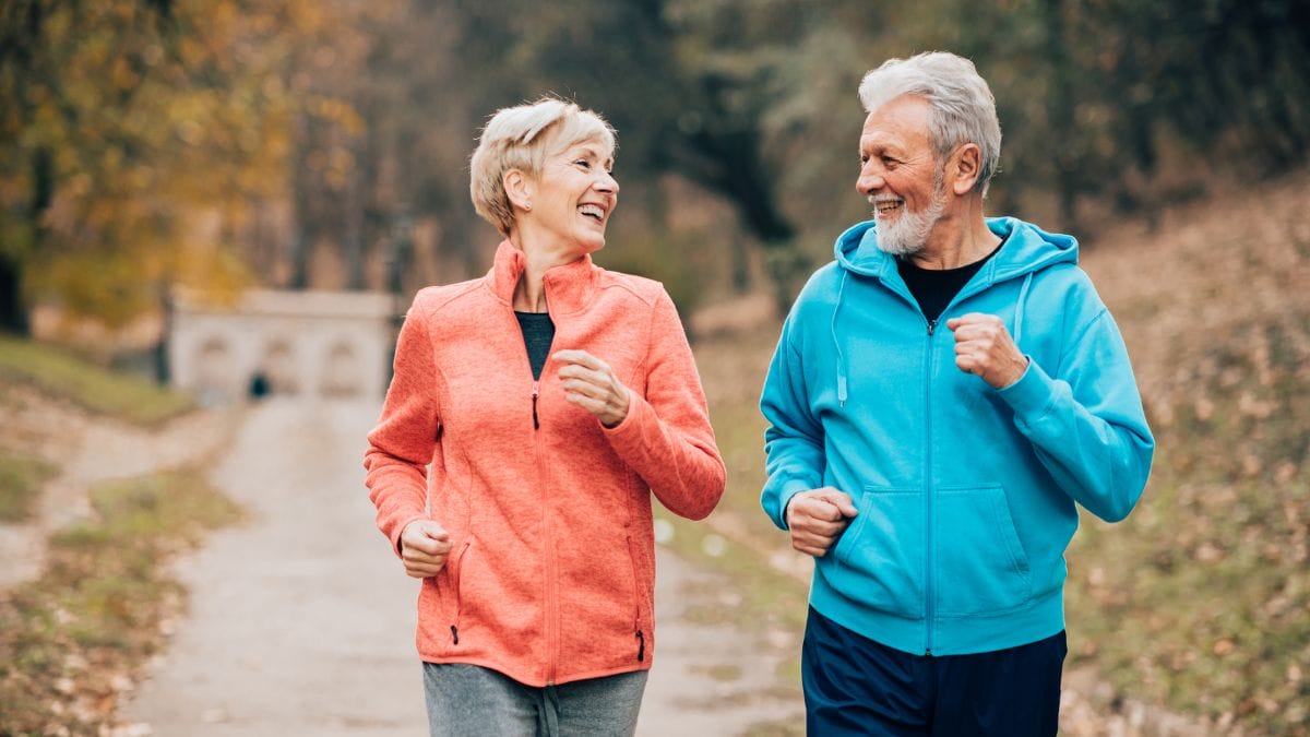 Couple walking outside
