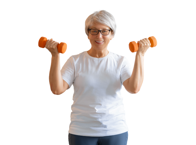 Senior woman exercising with dumbbells